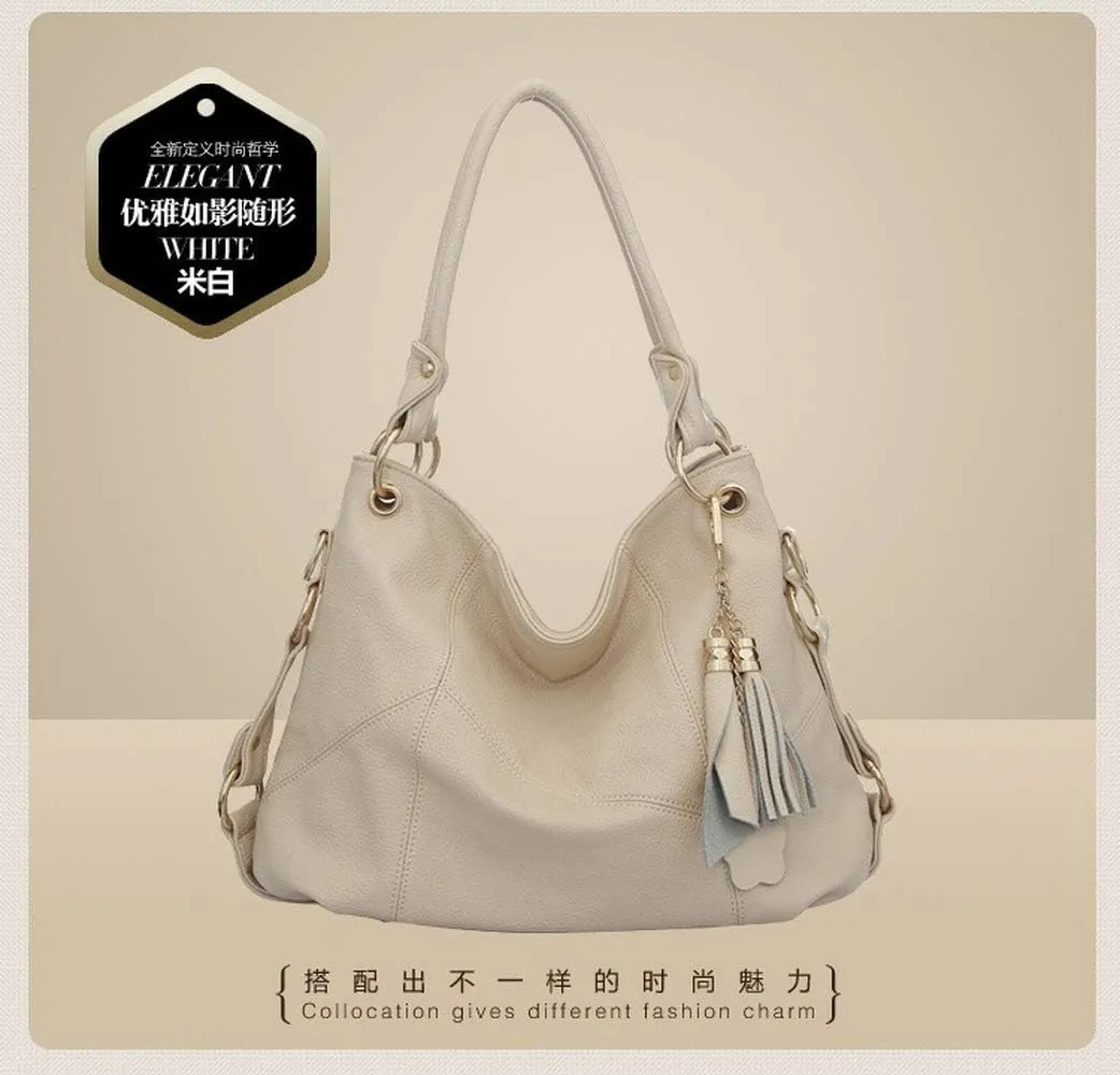 Women's PU Single Shoulder Bag Tassel Stitching Large Capacity Shoulder Shopping Bag