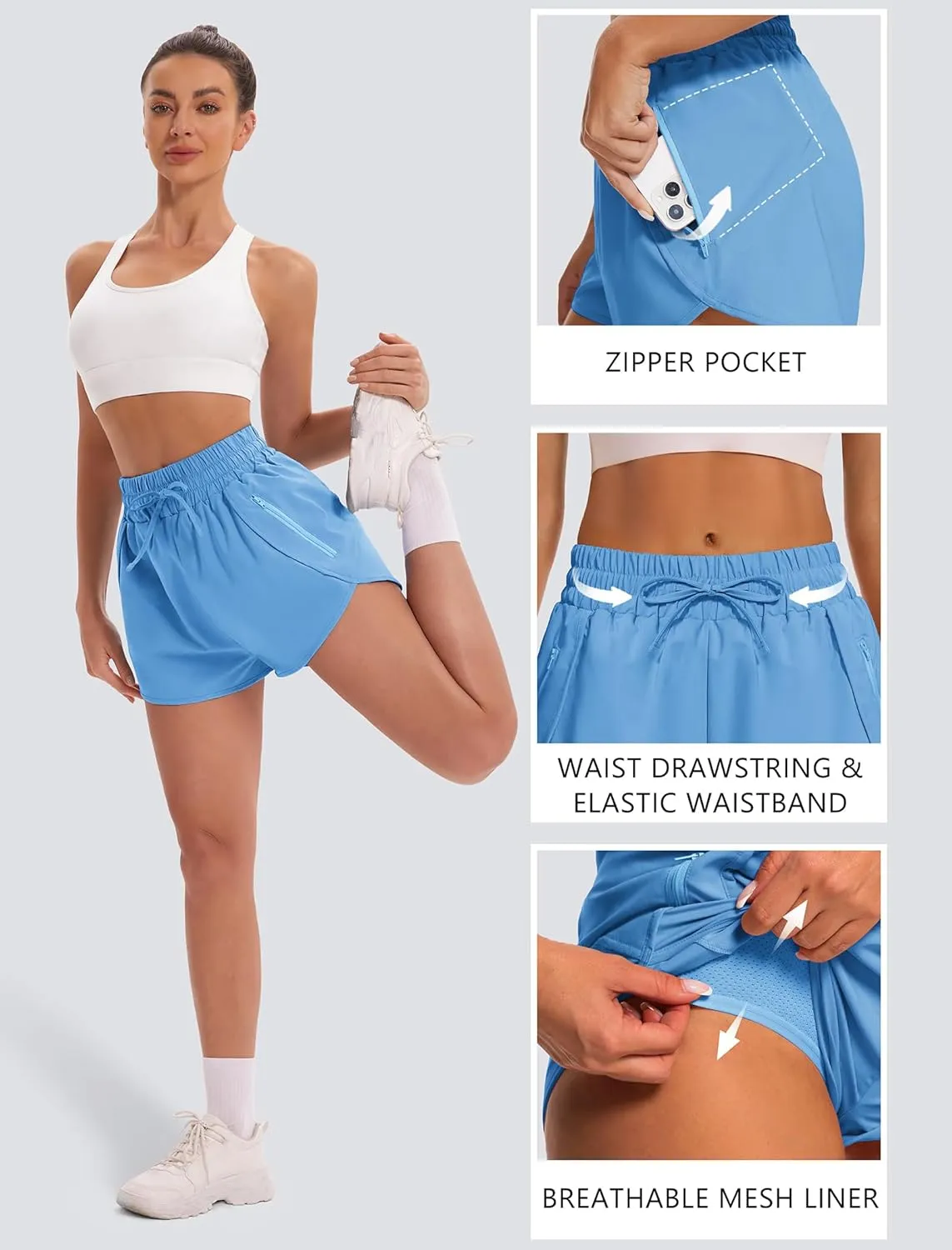 Women's Running Shorts High Waisted Quick Dry Athletic Shorts Sports Workout Gym Track Drawstring Shorts with Pockets