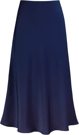 Women's Satin High Waist Hidden Elasticized Waistband Flared Casual A Line Midi Skirt