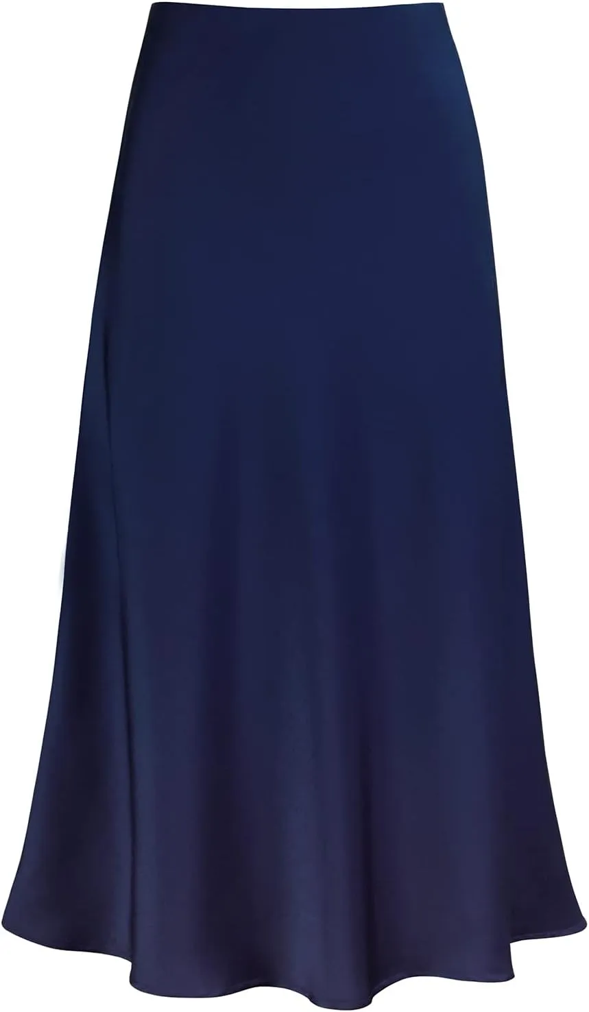Women's Satin High Waist Hidden Elasticized Waistband Flared Casual A Line Midi Skirt