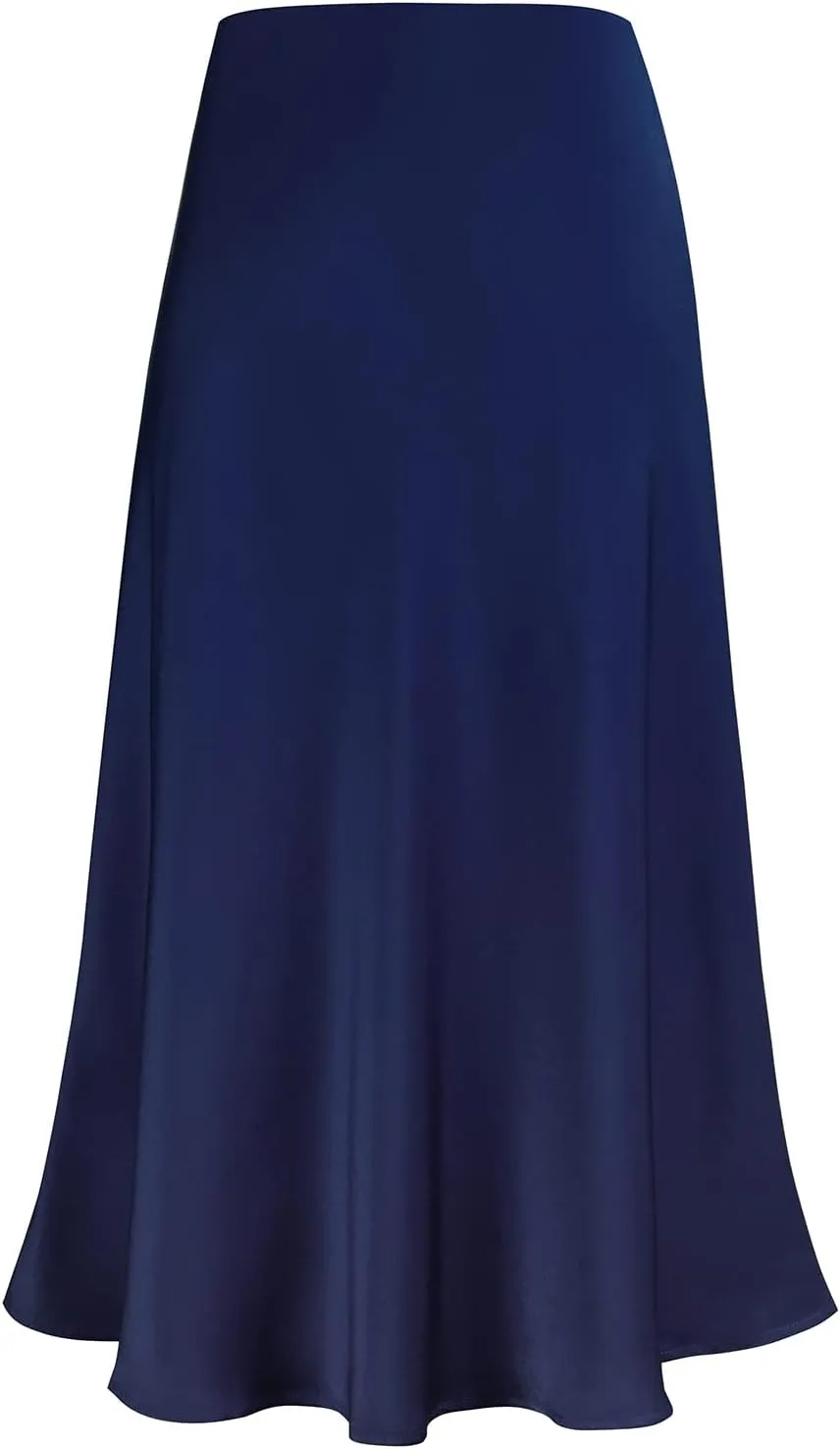 Women's Satin High Waist Hidden Elasticized Waistband Flared Casual A Line Midi Skirt