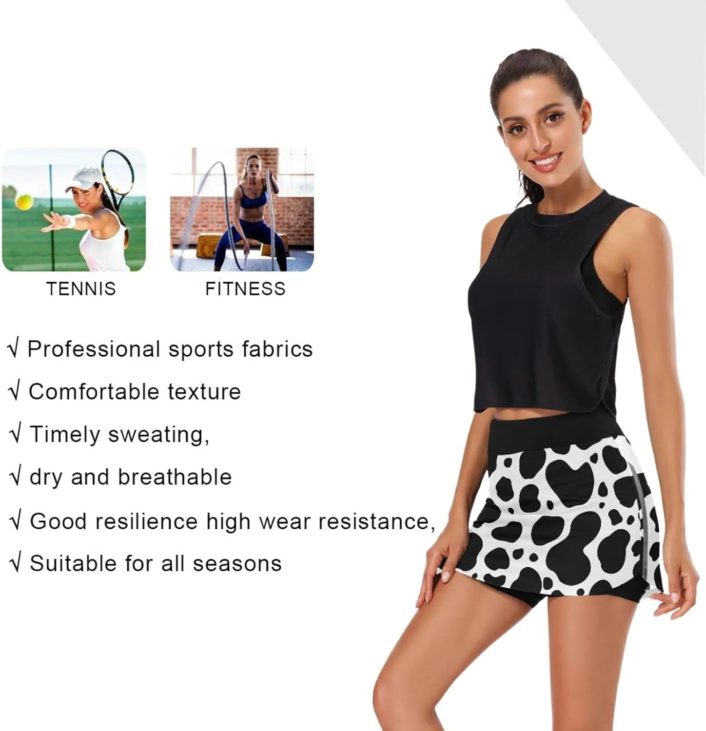 Women's Tennis Skirt Inner Shorts Lightweight Golf Casual Sports Skirt with Pockets