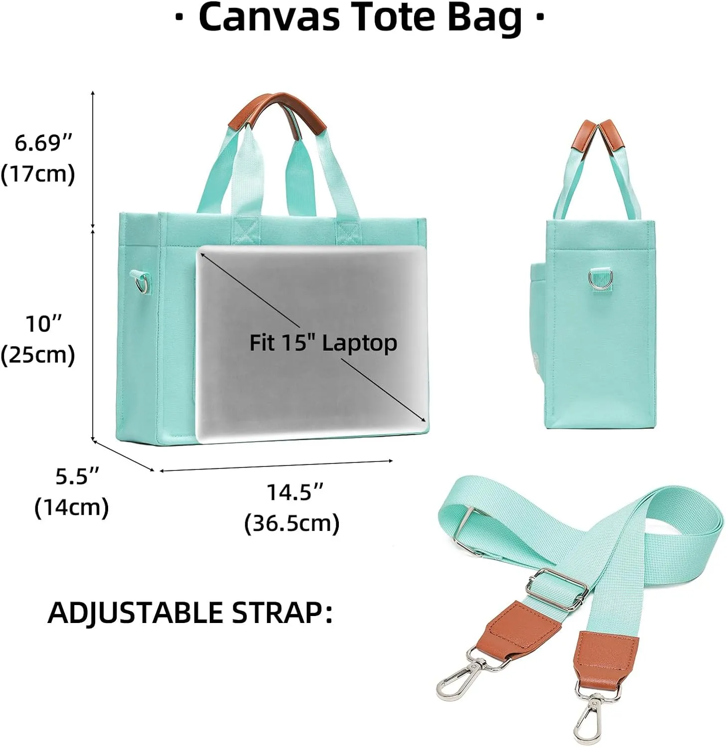 Women's Tote Bag with Compartments - Large Canvas Laptop Book Bag, Women's Money Bag with Pockets for Work and Travel