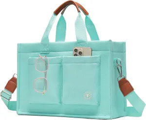 Women's Tote Bag with Compartments - Large Canvas Laptop Book Bag, Women's Money Bag with Pockets for Work and Travel