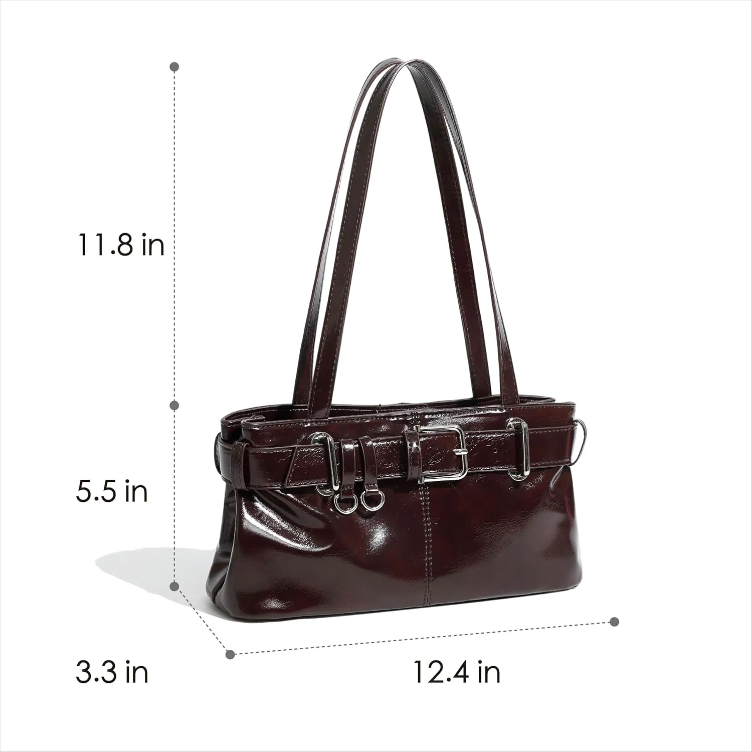 Women's Vegan Leather East West Y2K Buckle Belt Satchel Tote Shoulder Bag