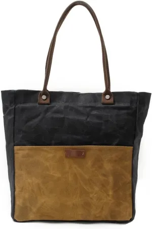 Women's Waxed Canvas Tote Bag with Genuine Leather Trim, Water-Repellent Shoulder Purse for Work & Travel, Fits 14" Laptop