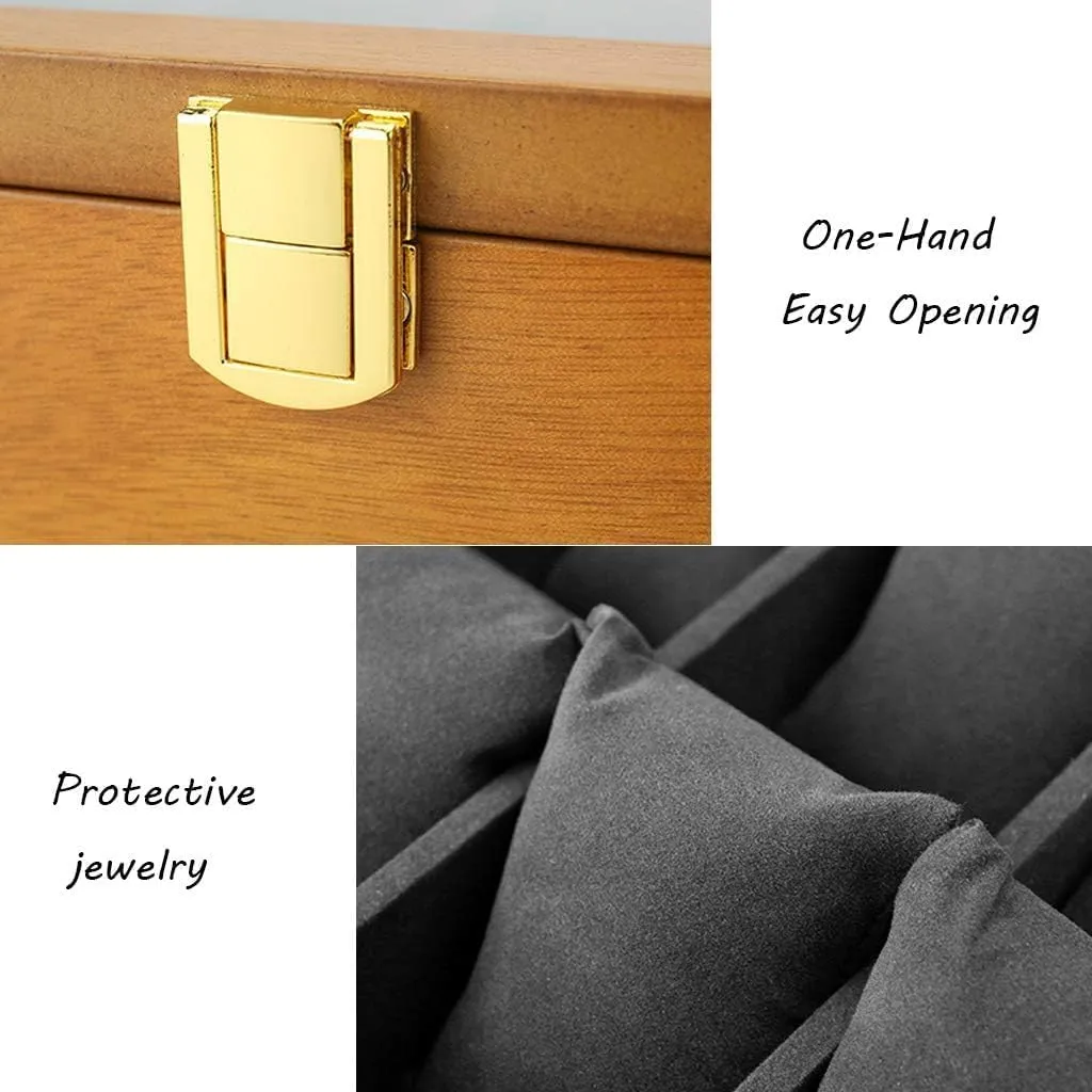 Wooden Watch Box Glass Lid 5 Watch Luxury Jewellery Display Storage Box Bracelet Tray with 5 Removal Storage Pillows and Lockable Metal Buckle (A)