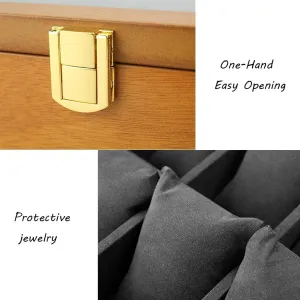 Wooden Watch Box Glass Lid 5 Watch Luxury Jewellery Display Storage Box Bracelet Tray with 5 Removal Storage Pillows and Lockable Metal Buckle (A)