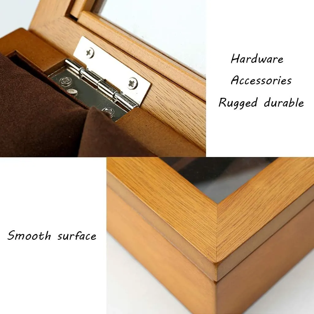 Wooden Watch Box Glass Lid 5 Watch Luxury Jewellery Display Storage Box Bracelet Tray with 5 Removal Storage Pillows and Lockable Metal Buckle (A)