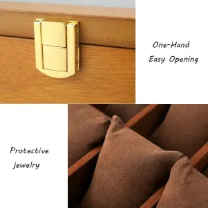 Wooden Watch Box Glass Lid 5 Watch Luxury Jewellery Display Storage Box Bracelet Tray with 5 Removal Storage Pillows and Lockable Metal Buckle (B)