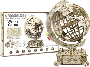 WOODEN.CITY 3D Wooden Globe Model - Adult Puzzle Kit with 231 Pieces - Intricate Design for Decorative Stand