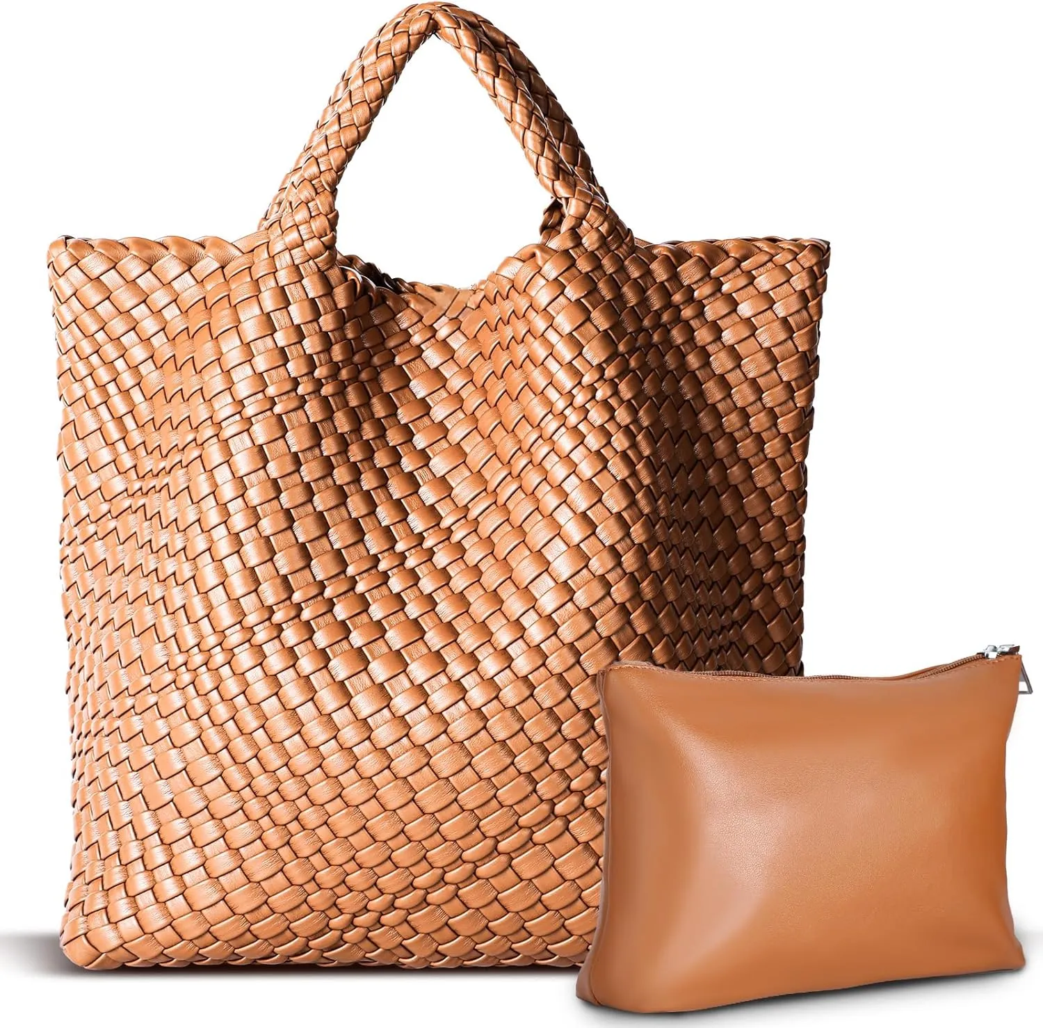 Woven Bag for Women, Vegan Leather Tote Bag Large Summer Beach Travel Handbag and Purse Retro Handmade Shoulder Bag