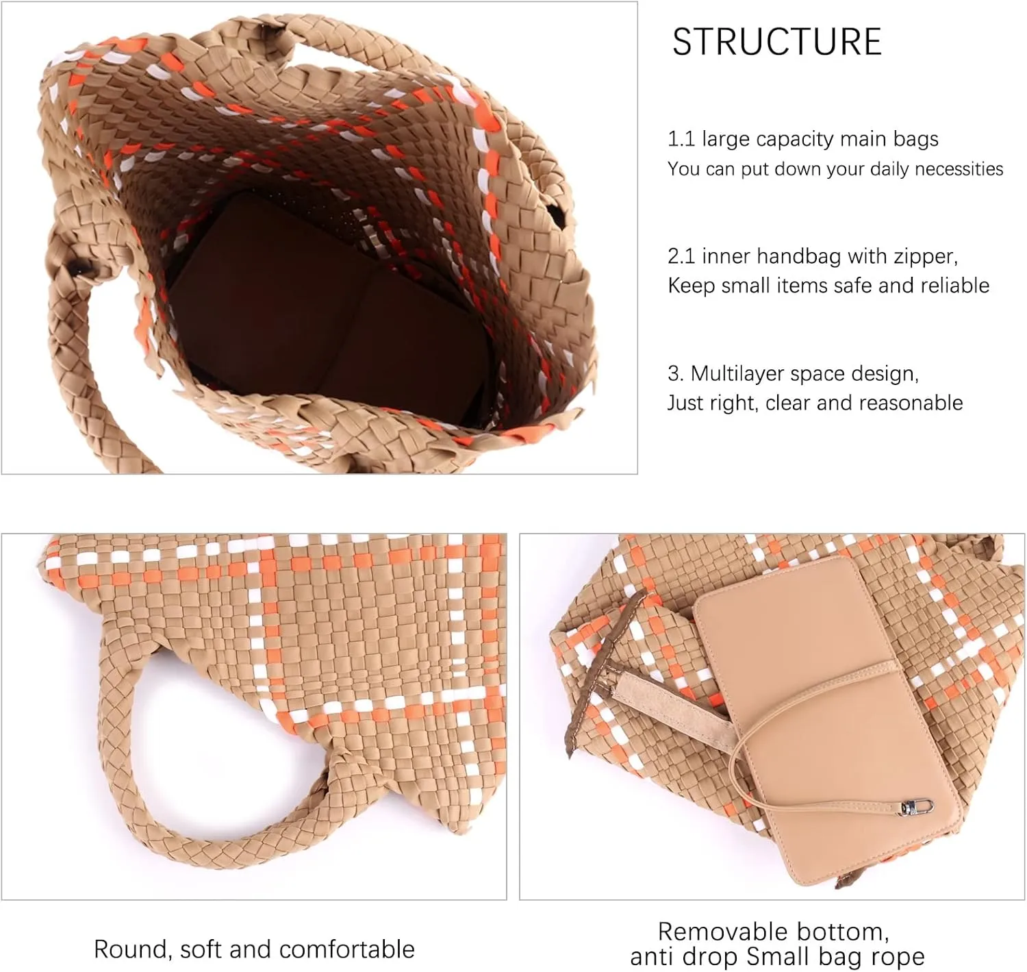 Woven Tote Bag   Purse Women Neoprene Tote Handbag Fashion Large Shoulder Top-Handle Travel Bag Underarm Shopper Bag