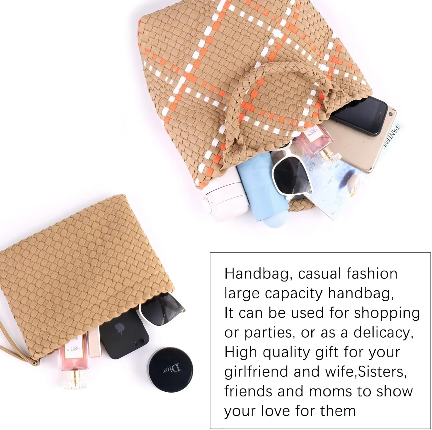 Woven Tote Bag   Purse Women Neoprene Tote Handbag Fashion Large Shoulder Top-Handle Travel Bag Underarm Shopper Bag