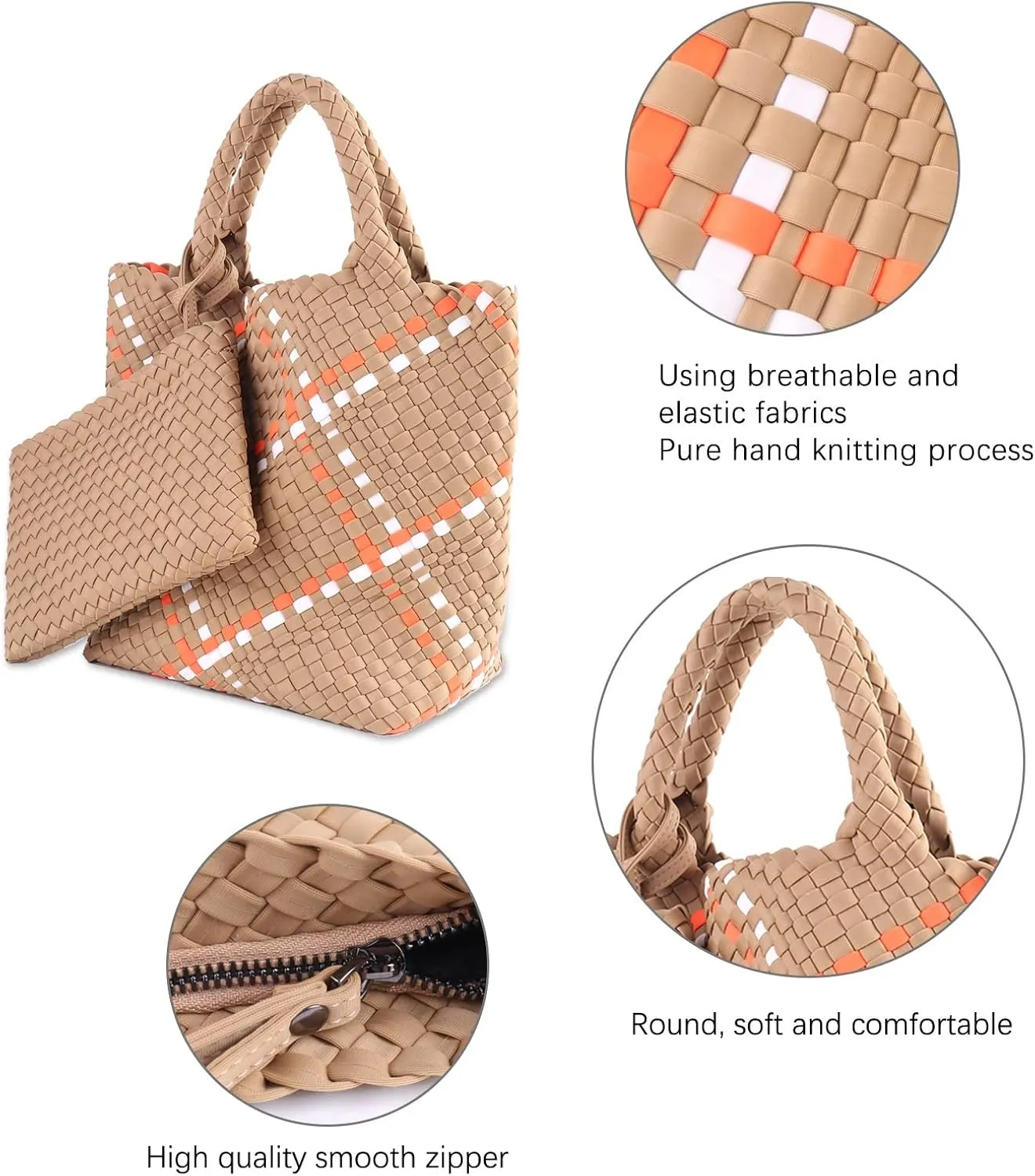 Woven Tote Bag   Purse Women Neoprene Tote Handbag Fashion Large Shoulder Top-Handle Travel Bag Underarm Shopper Bag