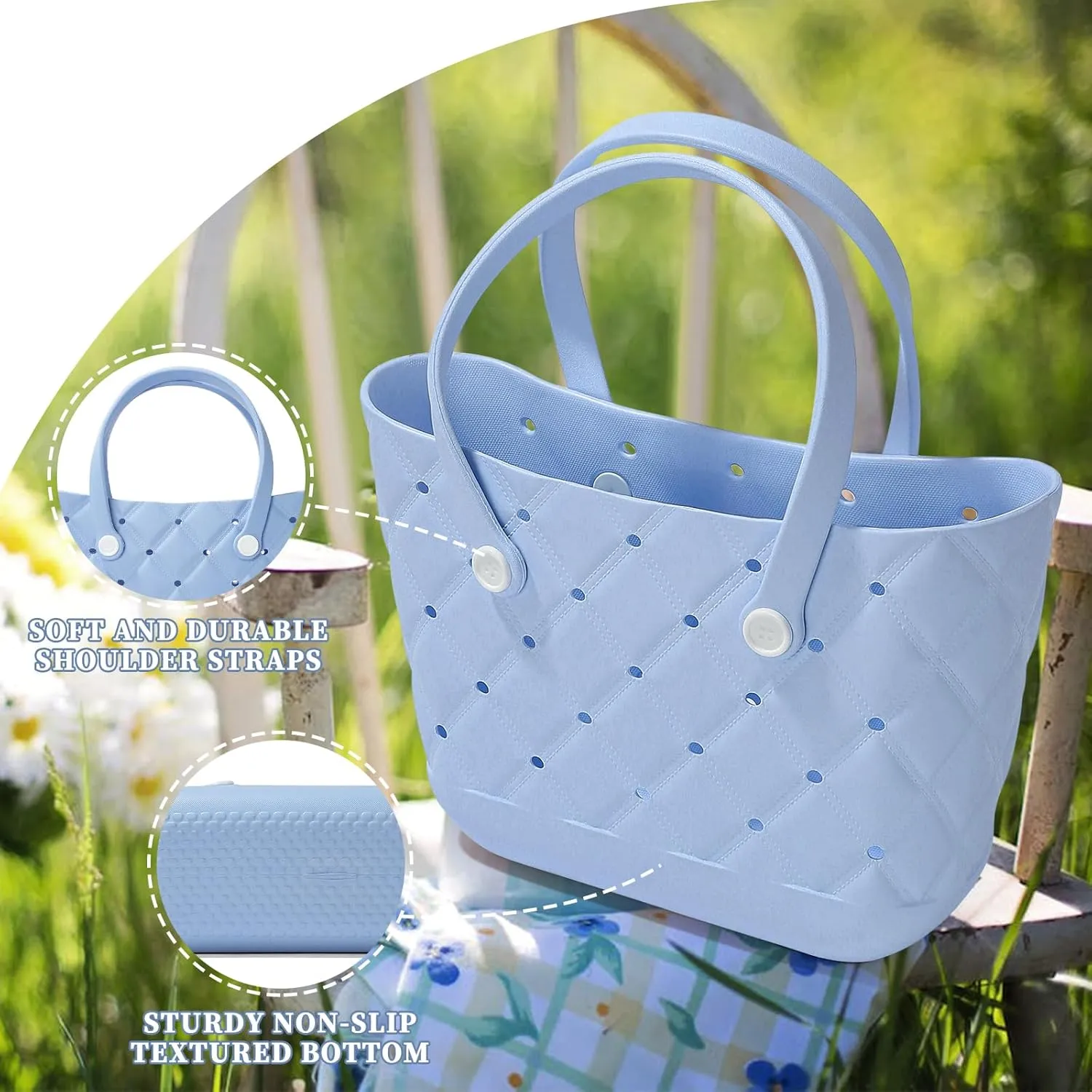 X Large Beach Bag Rubber Tote Bag, Waterproof Washable Proof Travel Bag for Women Handbag for Sports Beach Market Pool