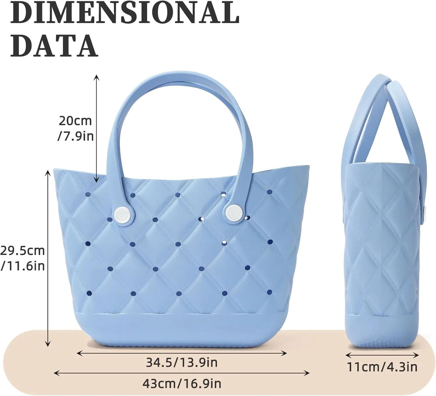 X Large Beach Bag Rubber Tote Bag, Waterproof Washable Proof Travel Bag for Women Handbag for Sports Beach Market Pool