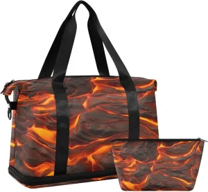 xigua Gym Bag Lava Textures Travel Duffel Bag - Sports Gym Bag with Dry Wet Pocket Cosmetic bag & Shoes Compartment for Women and Men