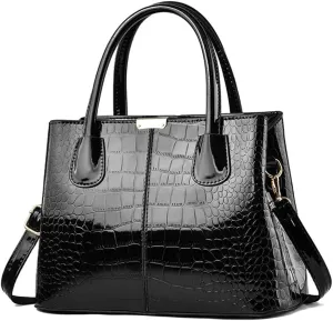 XXGJOALD-Women Handbags Classic Top Handle Purse Shiny Patent Leather Crocodile Pattern Totes Stylish Satchel Shoulder Bag