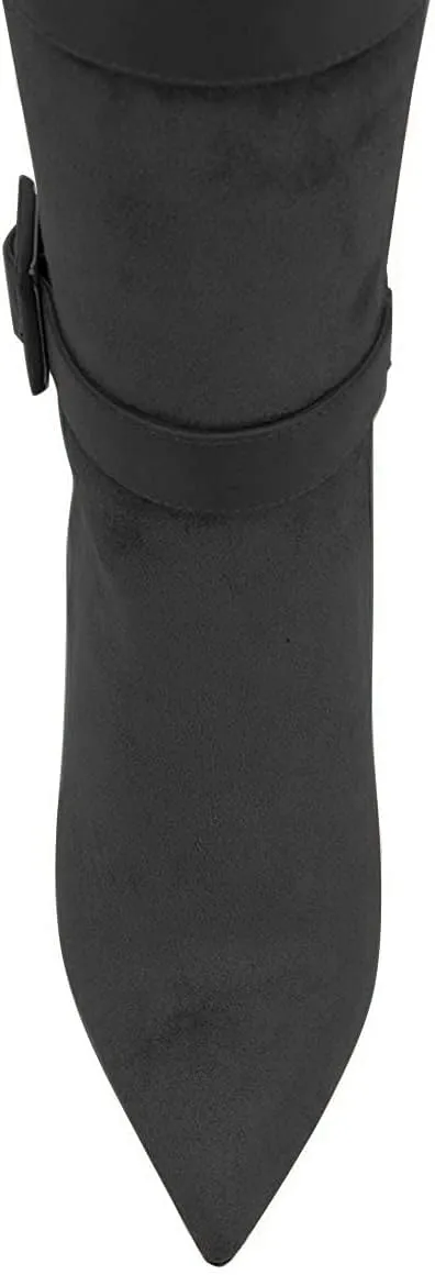 XYD Women Stiletto Heel Over The Knee Boots Pointed Toe Buckled Strappy Thigh High Sexy Night Club Shoes