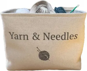 Yarn and Needles Large Tote basket for all your sewing and knitting storage needs. Keep all of your yarn and needles in one stylish tote basket with handles for easy lifting.