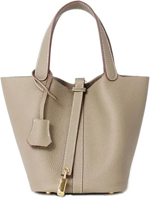 Yatoga Top Handle Satchel Genuine Leather Lock Design Bucket Bag Vegetable Basket, Fashionable and Versatile Shoulder Handbag