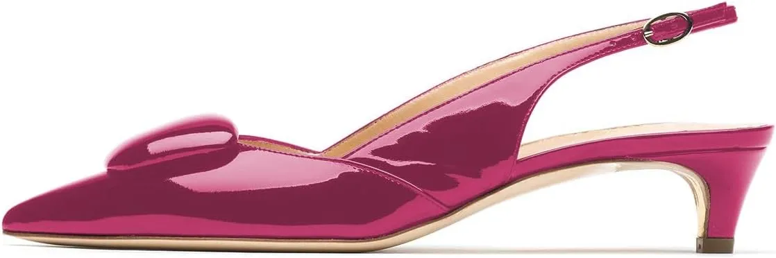 YDN Women Classic Low Kitten Heel Slingback Pumps Pointed Toe Comfortable Office Business Shoes