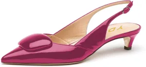 YDN Women Classic Low Kitten Heel Slingback Pumps Pointed Toe Comfortable Office Business Shoes