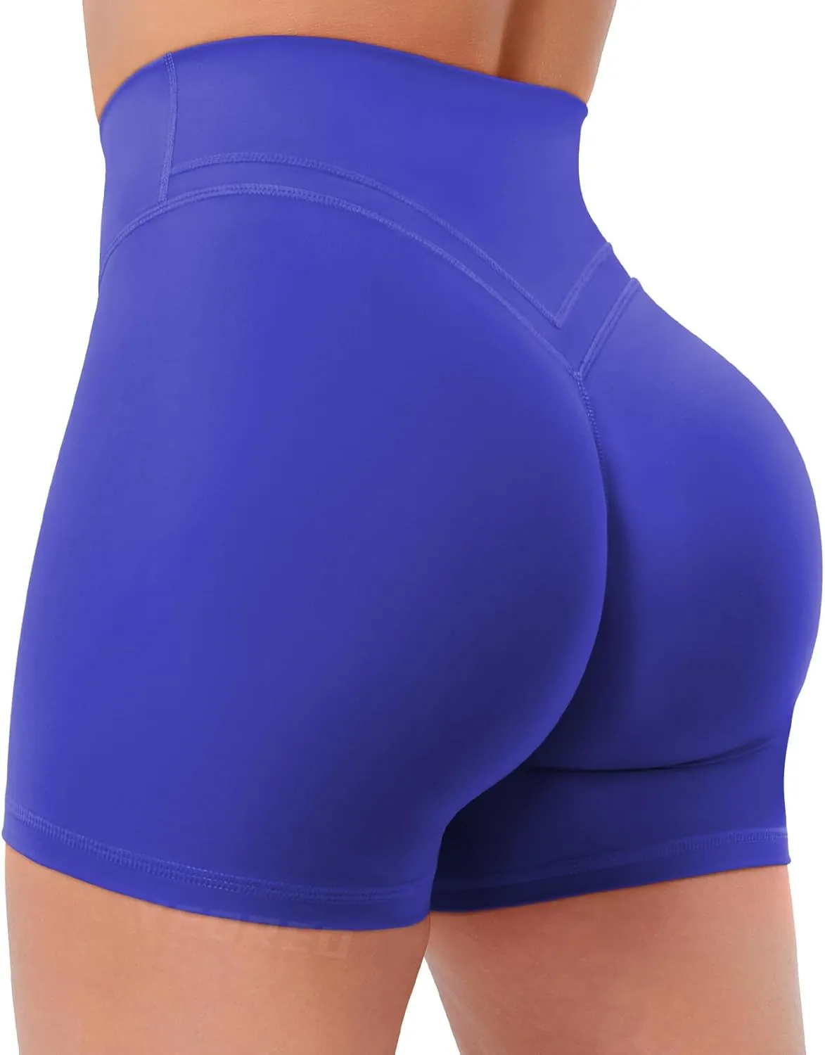 YEOREO Gym Workout Shorts for Women High Waisted Tummy Control Hidden Scrunch 4.5" Booty Shorts Julissa Cross Waist Yoga