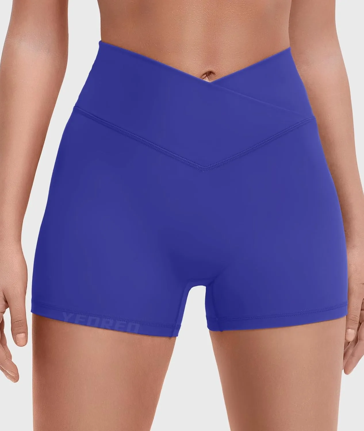 YEOREO Gym Workout Shorts for Women High Waisted Tummy Control Hidden Scrunch 4.5" Booty Shorts Julissa Cross Waist Yoga