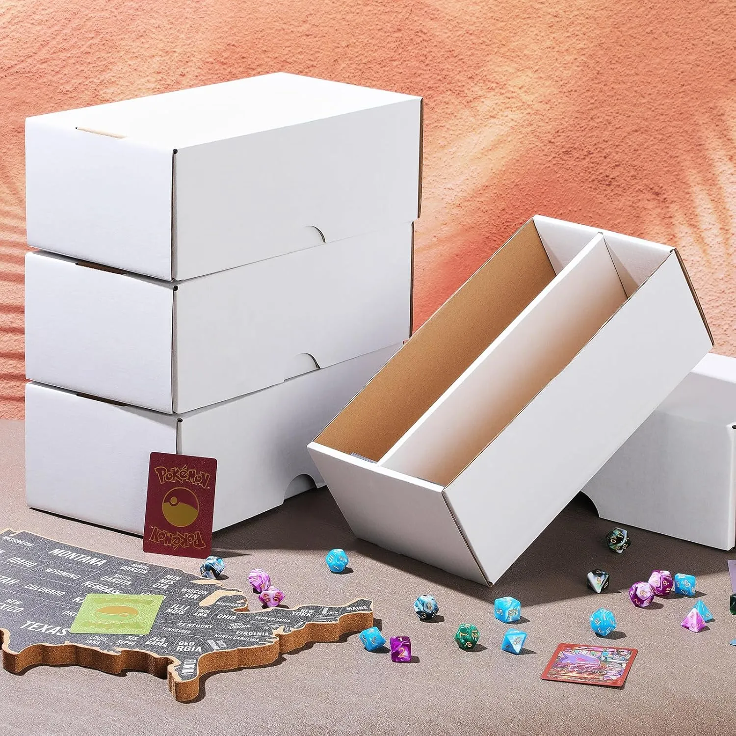 Yexiya 4 Pack 1600 Count Trading/Gaming Card Storage Box 2 Row Cardboard Storage Boxes for Gaming Cards Baseball Football Basketball Hockey Sports Collecting Supplies, White