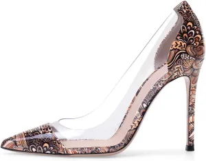YODEKS Women's Slip-on Pumps High Heels Pointy Toe Sexy Clear Stiletto Elegant Comfort 10CM Transparent Party Office Business Heeled Shoes