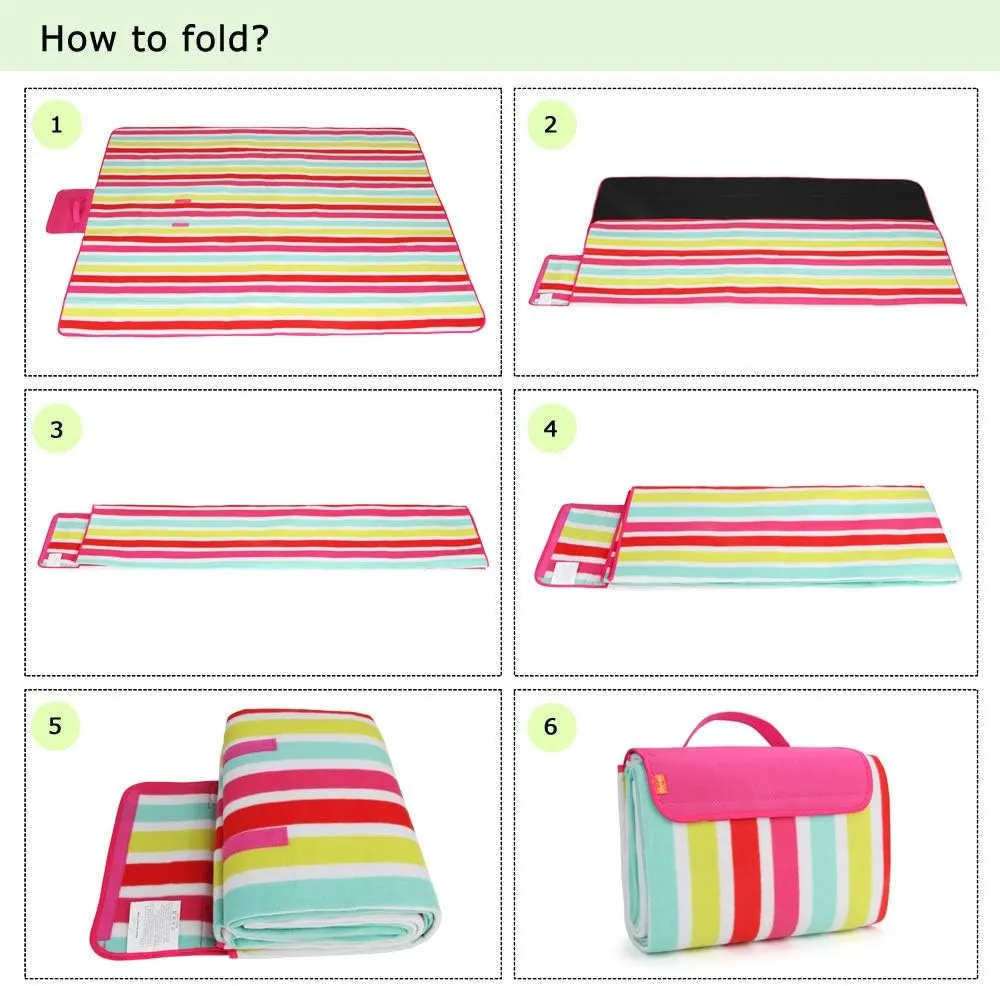 yodo Outdoor Picnic Blanket Water-Resistant for Camping Hiking Festivals,Rose Stripe