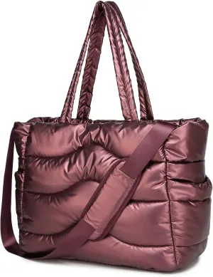 Y.U.M.C. Quilted Puffer Tote Bag for Women- Stylish Multi-Way Carrying Shoulder Bag with Laptop Compartment