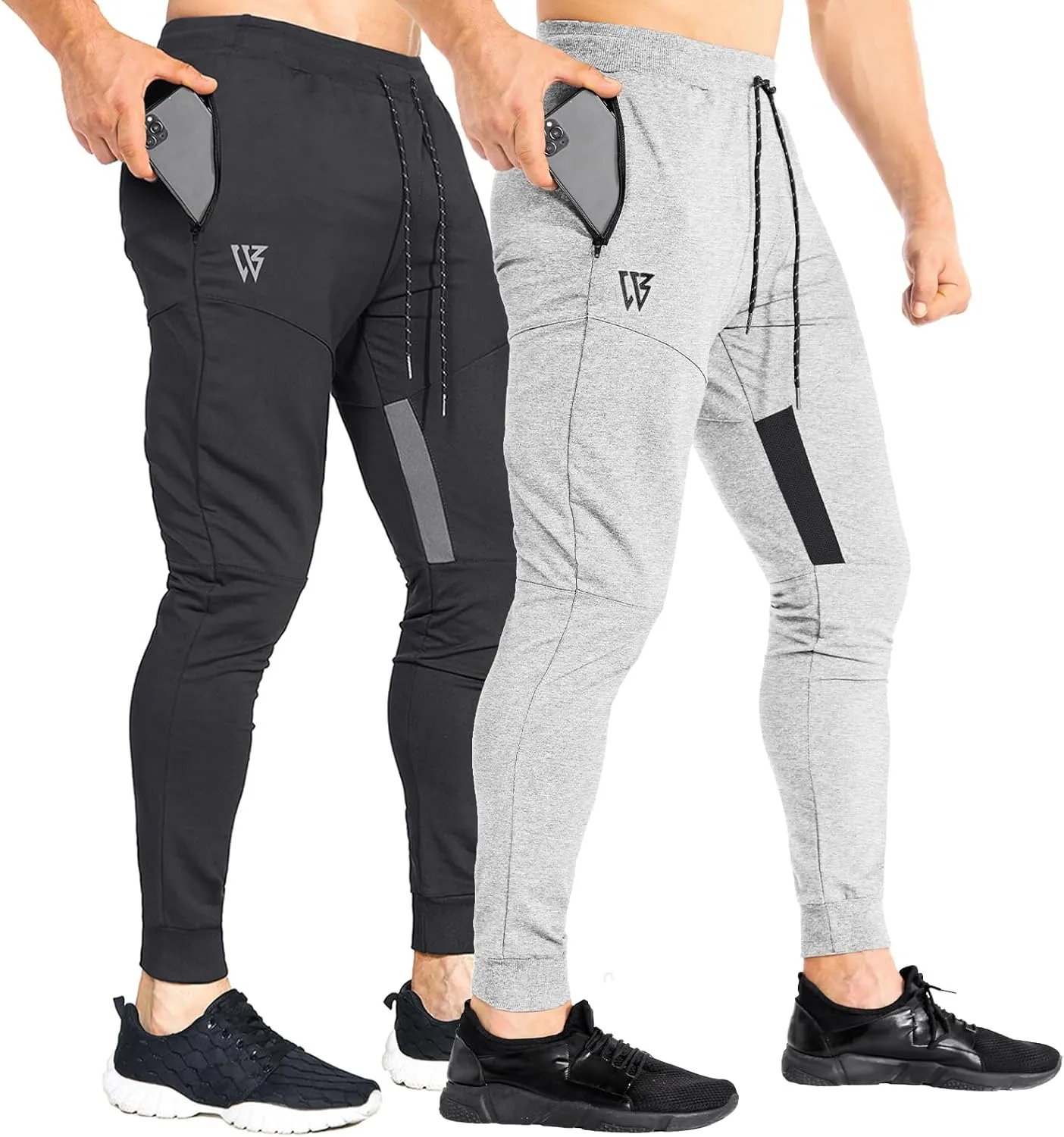 ZENWILL Mens Tapered Workout Running Pants,Gym Jogger Training Sweatpants Slim Fit with Zip Pockets