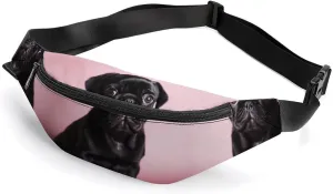 Zipper Fanny Pack for Men Women Fashion Waist Bag Stylish Crossbody Bags with Adjustable Strap Cute Black Pug Travel Chest Bags Belt Bags for Running Hiking Workout Cycling