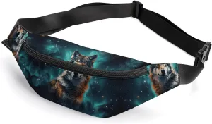 Zipper Fanny Pack for Men Women Fashion Waist Bag Stylish Crossbody Bags with Adjustable Strap Wolf Under The Starry Sky Travel Chest Bags Belt Bags for Running Hiking Workout Cycling