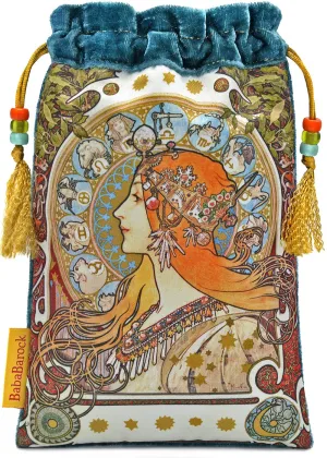 Zodiac — dark teal silk velvet tarot pouch