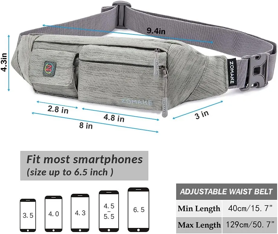 ZOMAKE Small Crossbody Fanny Pack for Women Men, Runner Belt Bag with Adjustable Strap, Water Resistant Waist Bag for Running