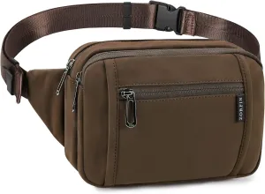 ZORFIN Fanny Packs for Women Men, Belt Bag with 5 Zipper Pockets, Fashion Waist Pack Crossbody Bag with Adjustable Belt for Travel/Shopping/Hiking/Running/Cycling (Coffee, Gray Zipper)