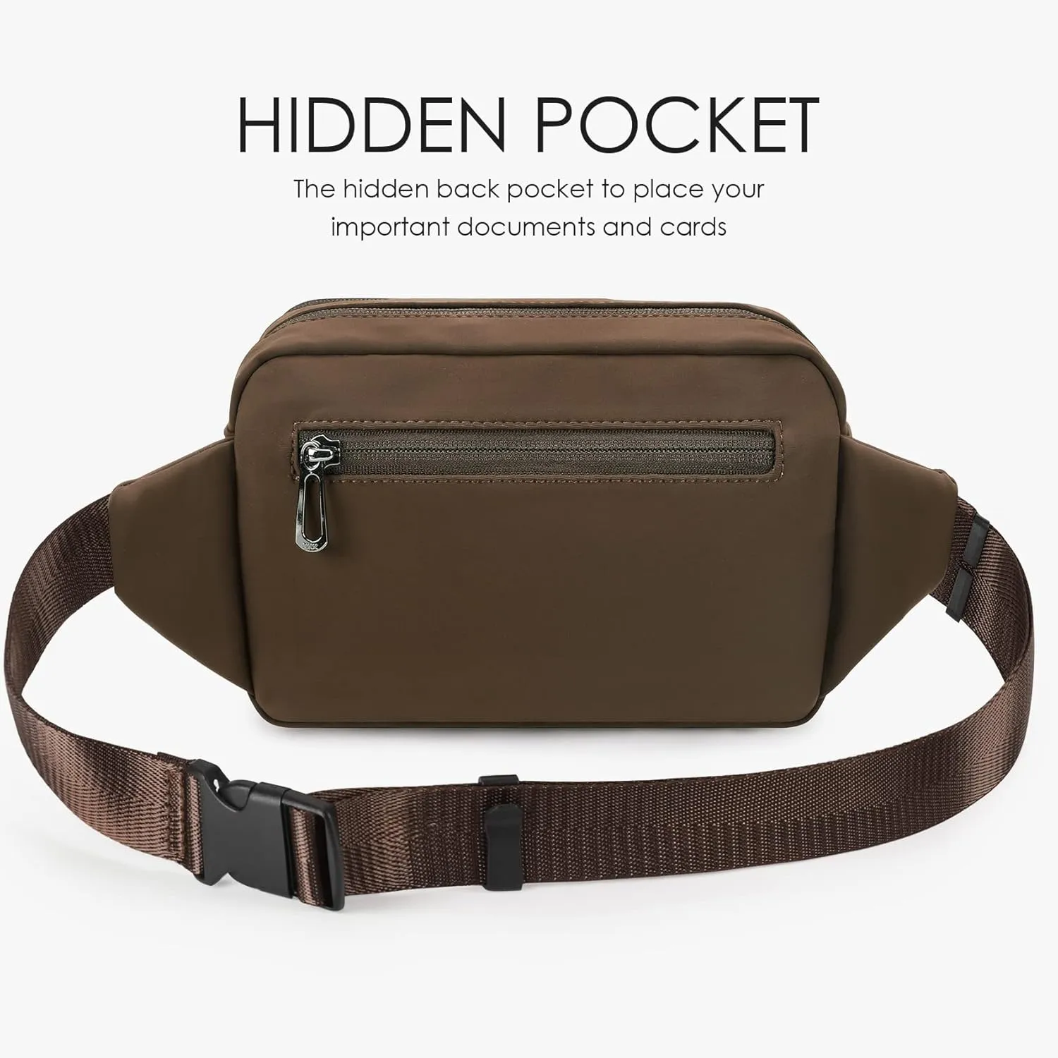 ZORFIN Fanny Packs for Women Men, Belt Bag with 5 Zipper Pockets, Fashion Waist Pack Crossbody Bag with Adjustable Belt for Travel/Shopping/Hiking/Running/Cycling (Coffee, Gray Zipper)