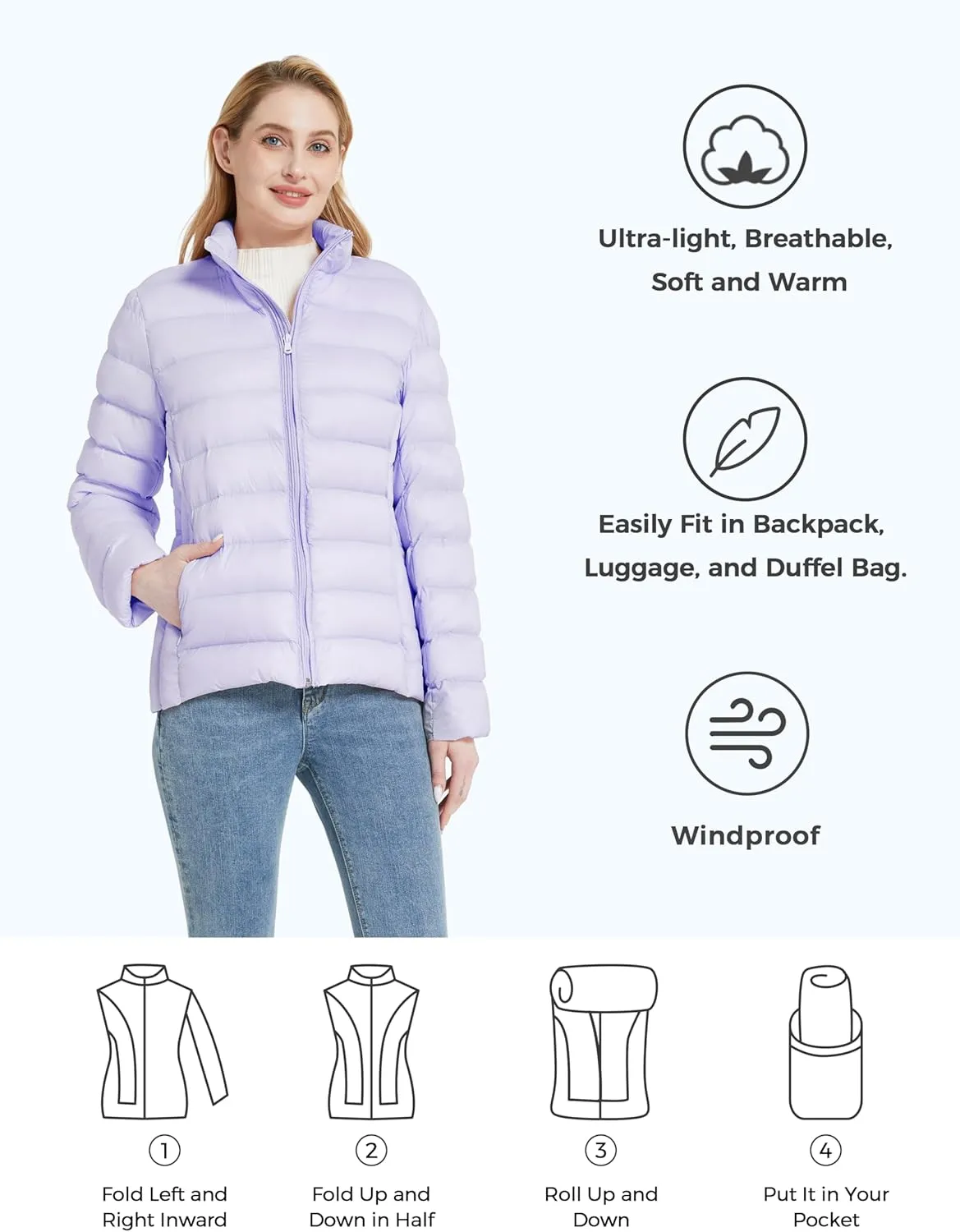 ZSHOW Women's Packable Puffer Jacket Windproof Lightweight Winter Coat