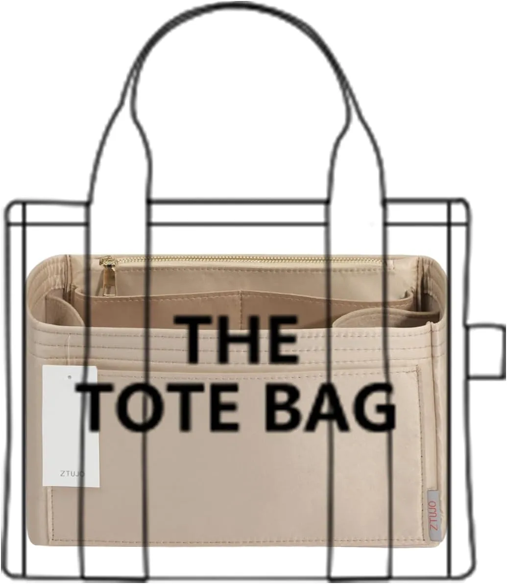 ZTUJO Purse Organizer Insert For Handbags, Silky Touching Bag Organizer Insert With Bottle Holder, Perfect for Speedy, Neverfull, Tote,ONTHEGO,Artsy,Handbag and More (small, Silky Beige)
