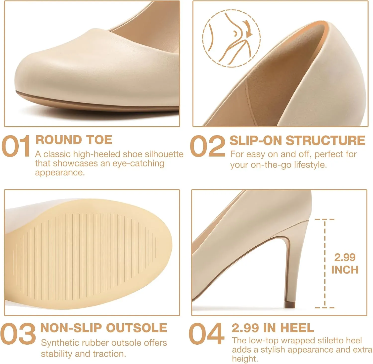 ZURIN Women's Round Toe Comfortable Stiletto Heels Closed Toe Dress Pumps Shoes for Wedding Work Office Business